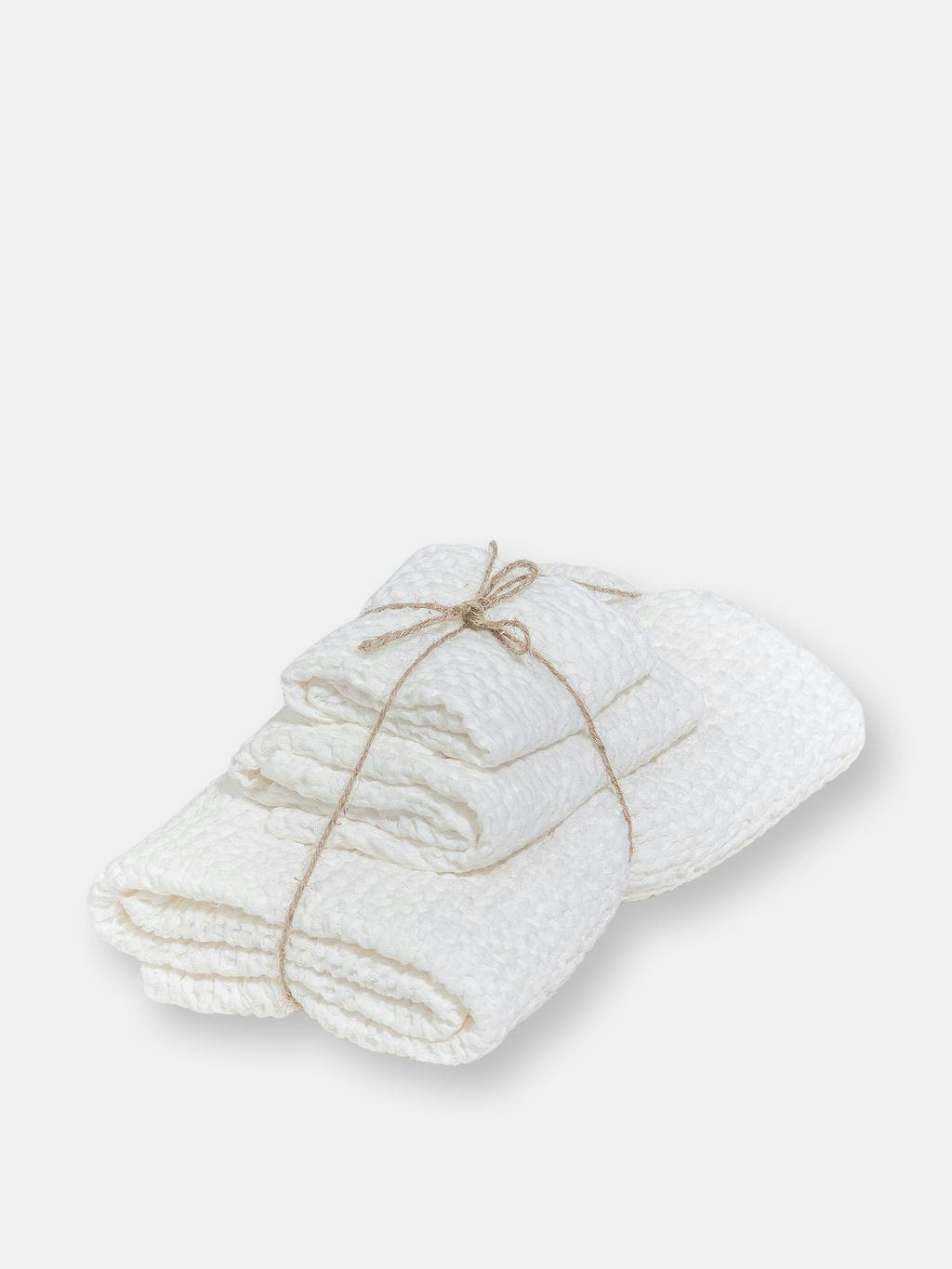 Linen waffle towel set in White: image 1
