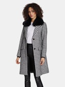 Noelle Houndstooth Pattern Wool Coat with Removable Raccoon Fur Collar: image 1