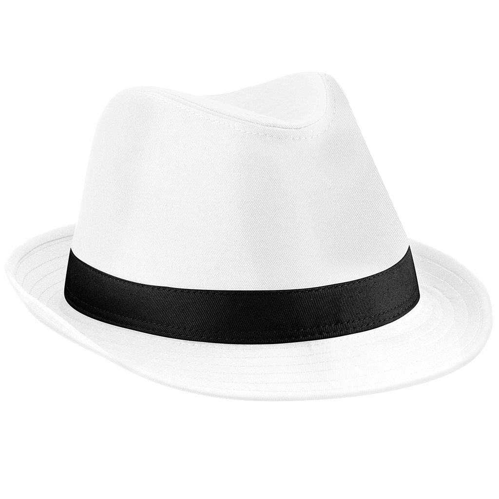 Beechfield Unisex Fedora Hat (White/Black): image 1