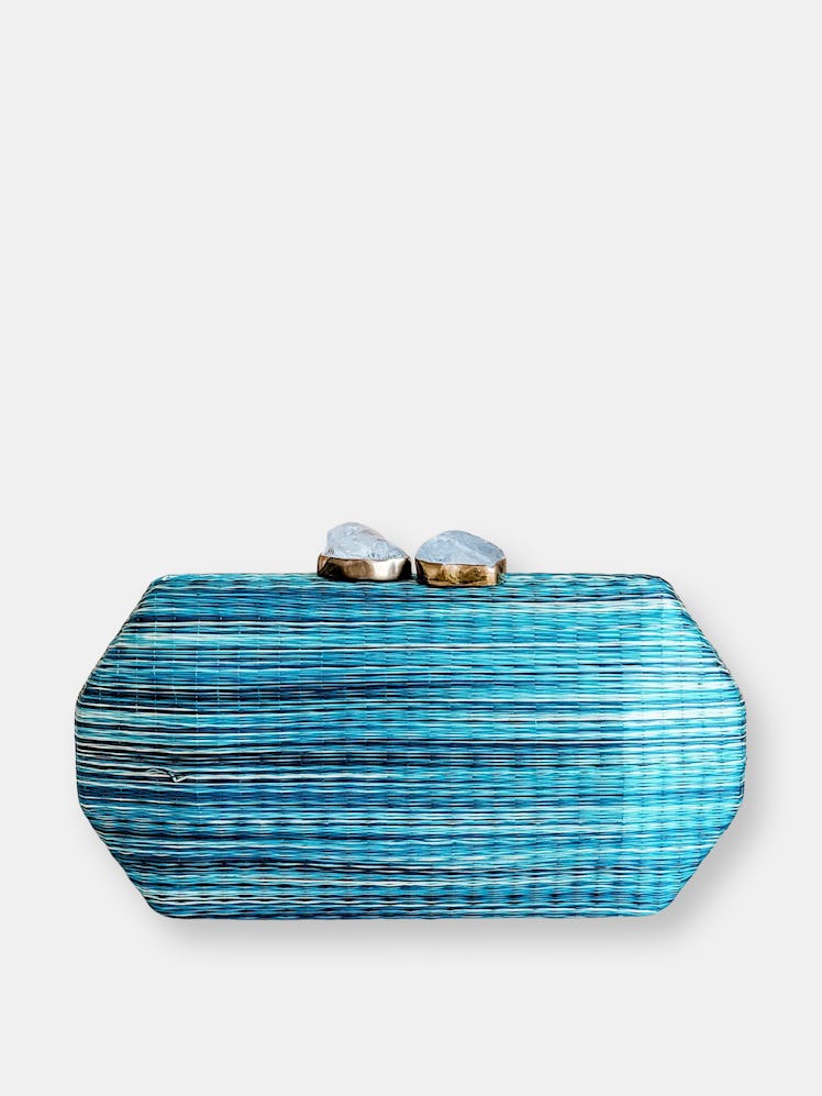 Sea Green Shibori-Pattern Clutch - Handcrafted Clutches: image 1