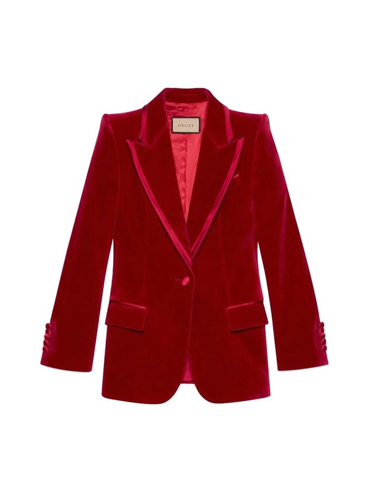 Velvet Single-Breasted Blazer: image 1