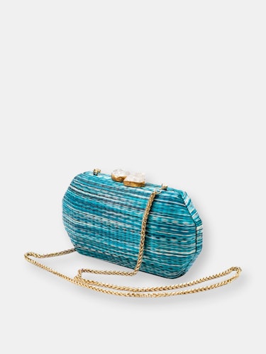 Sea Green Shibori-Pattern Clutch - Handcrafted Clutches: additional image