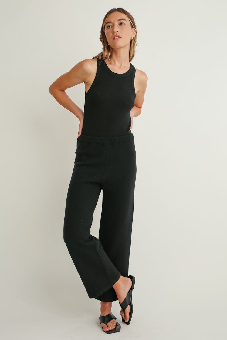 Wool Wide Leg Knit Pants: image 1