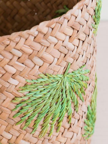 Palm Embroidered Soft Seagrass Basket - Embroidered Baskets: image 1