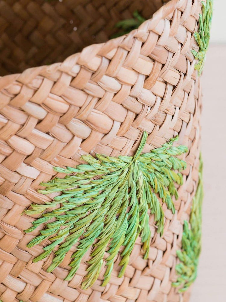 Palm Embroidered Soft Seagrass Basket - Embroidered Baskets: image 1