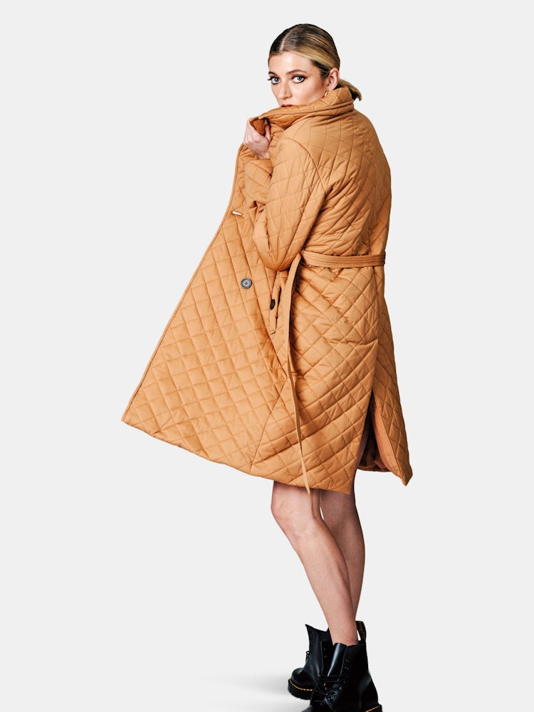 Diamond Quilted Double-Breasted Trench: additional image