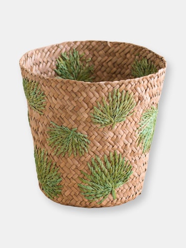 Palm Embroidered Soft Seagrass Basket - Embroidered Baskets: additional image