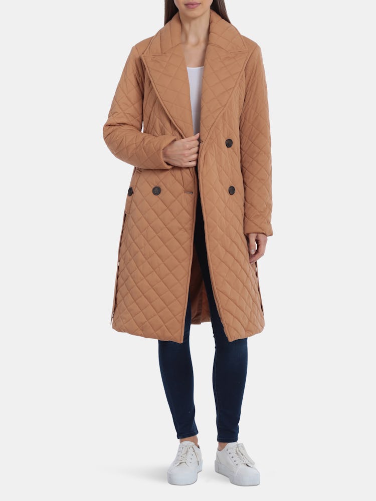 Diamond Quilted Double-Breasted Trench: additional image