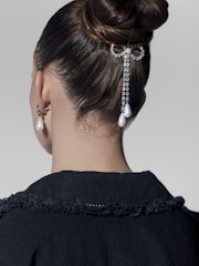 Long Crystal Bow & Pearl Hair Clip: image 1