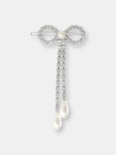 Long Crystal Bow & Pearl Hair Clip: additional image