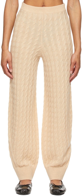 Beige Cashmere Cable Knit Lounge Pants: image 1
