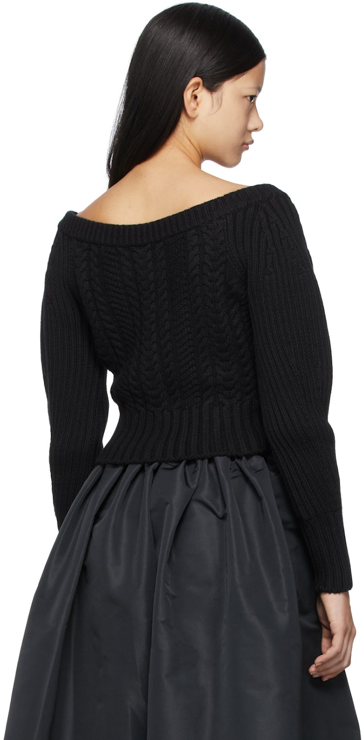 Black Cable Knit Off-The-Shoulder Cardigan: additional image