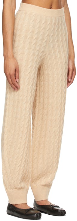 Beige Cashmere Cable Knit Lounge Pants: additional image
