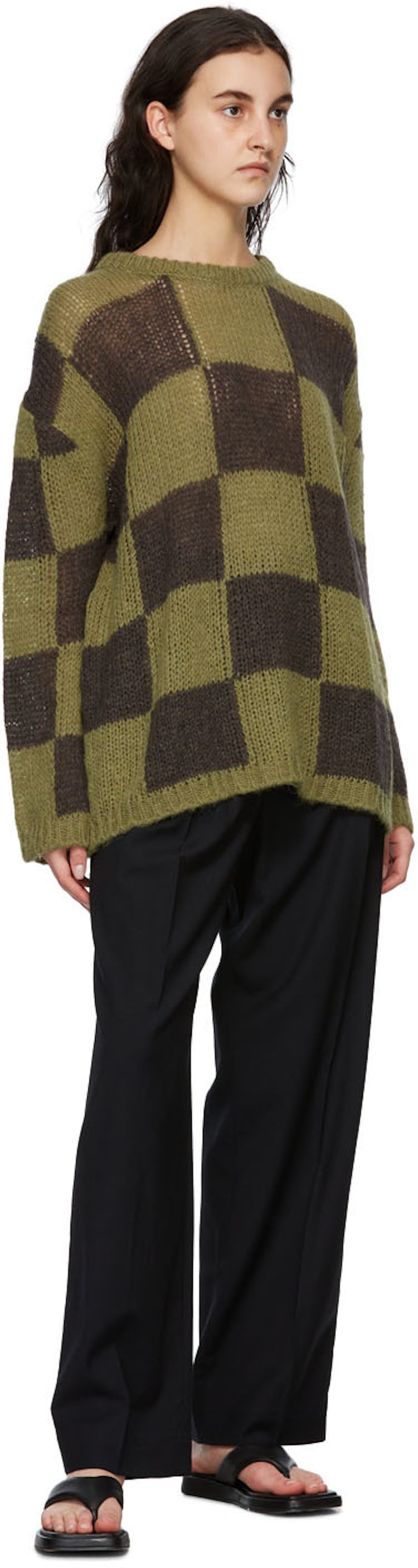 Green & Brown Wool Chessboard Check Sweater: additional image