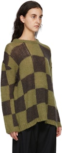 Green & Brown Wool Chessboard Check Sweater: additional image