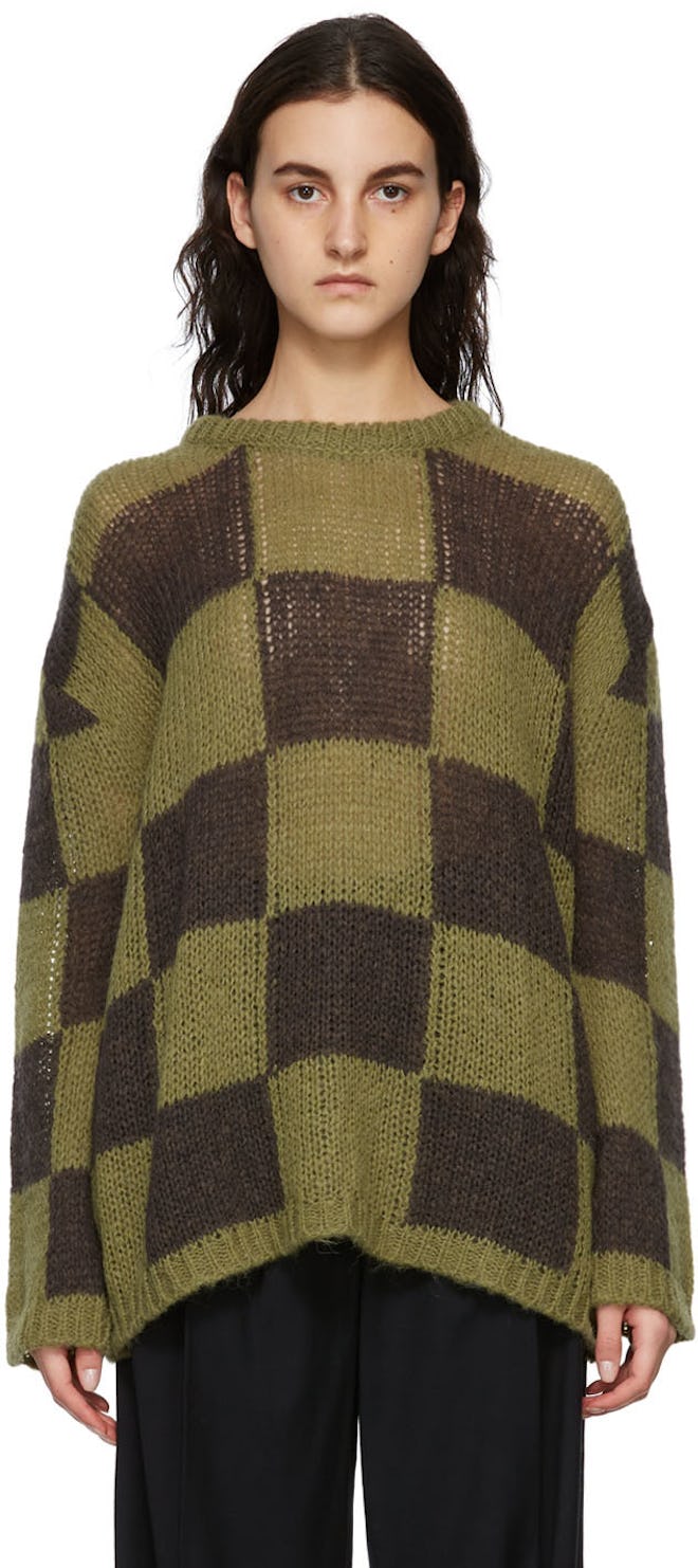 Green & Brown Wool Chessboard Check Sweater: image 1