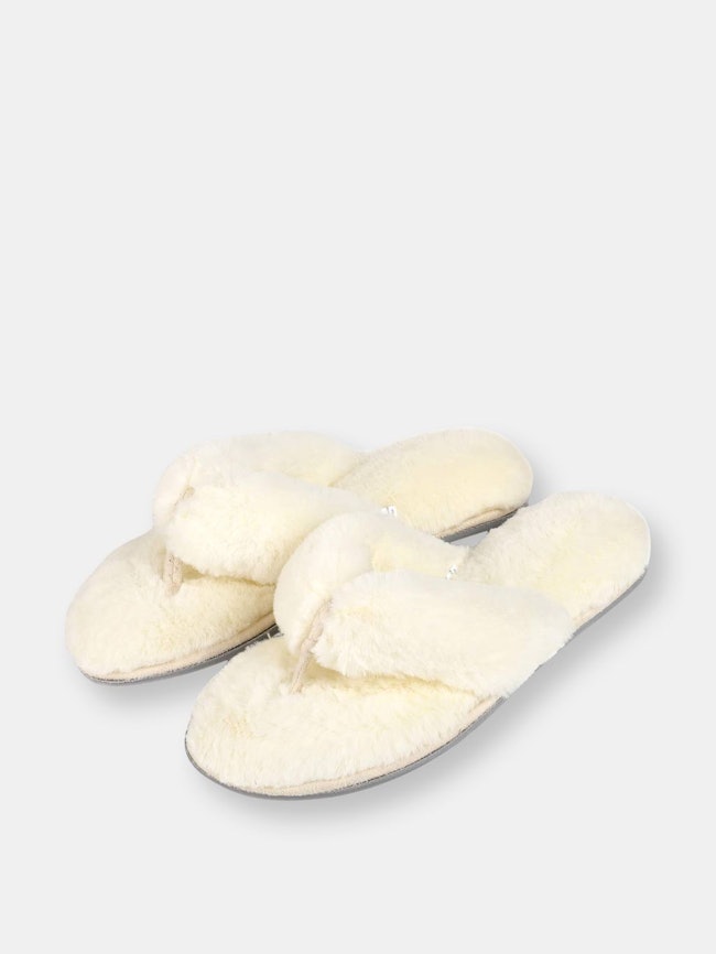 RockDove Women's Fuzzy Fur Thong Slippers with Memory Foam: image 1
