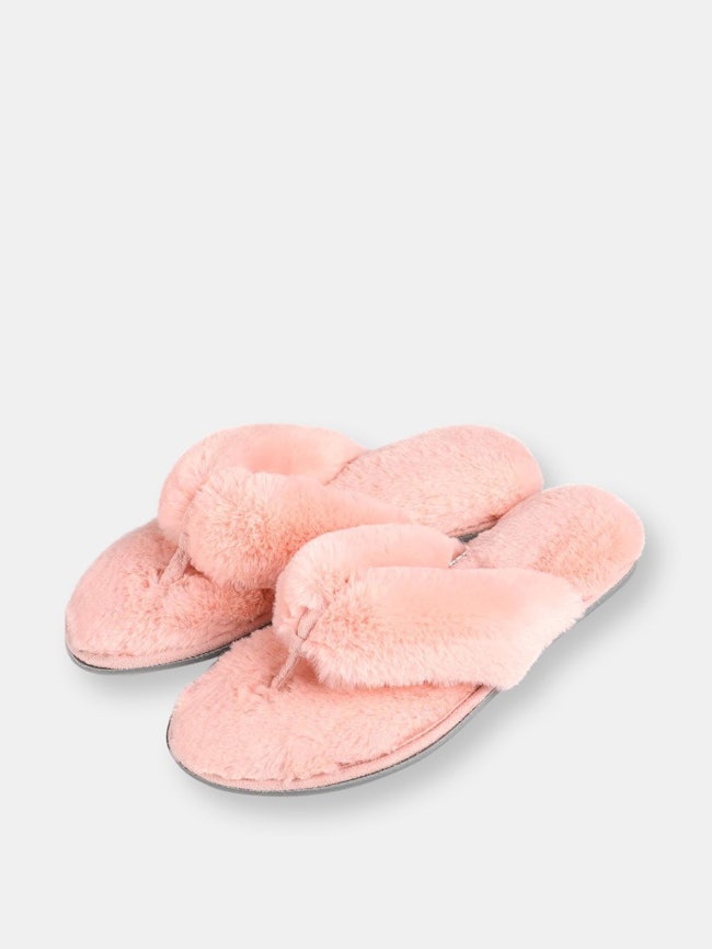 RockDove Women's Fuzzy Fur Thong Slippers with Memory Foam: additional image