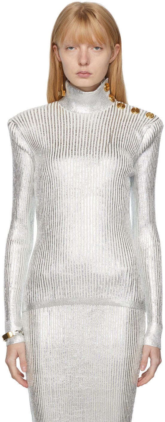 Silver Rib Knit Turtleneck: image 1