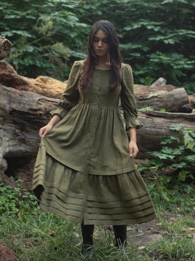 Lennox Dress in Olive Linen: image 1