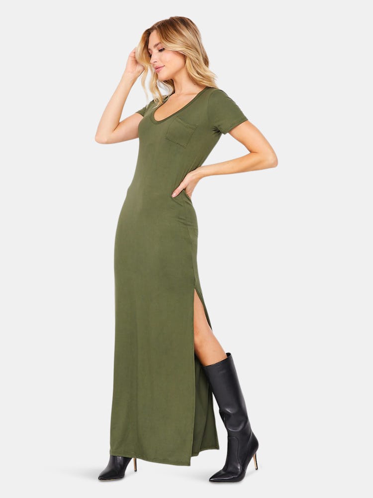 T-Shirt Maxi Side Slit Dress | Olive: additional image