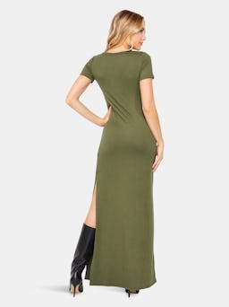 T-Shirt Maxi Side Slit Dress | Olive: additional image