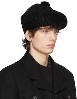 Black Wool Beret Beanie: additional image