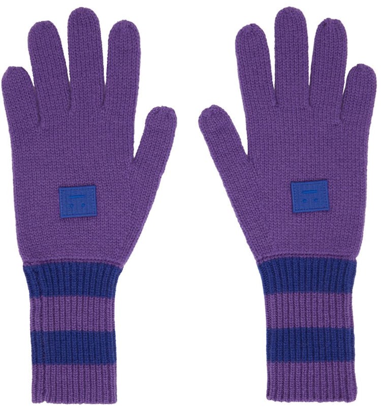 Blue & Purple Striped Face Patch Gloves: additional image
