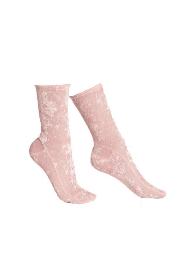 Blush Pink Crushed Velvet Socks: image 1