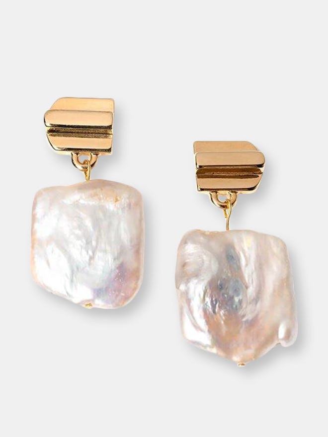 Gold Layered Dome + Freshwater Pearl Earrings: image 1