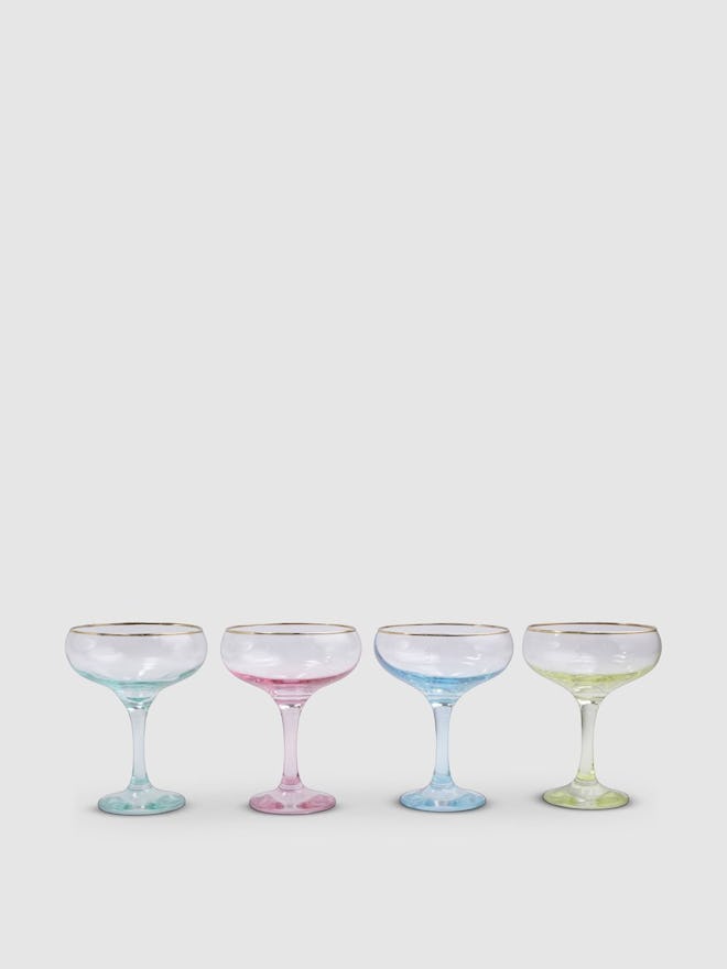 Rainbow Assorted Coupe Champagne Glasses - Set of 4: image 1