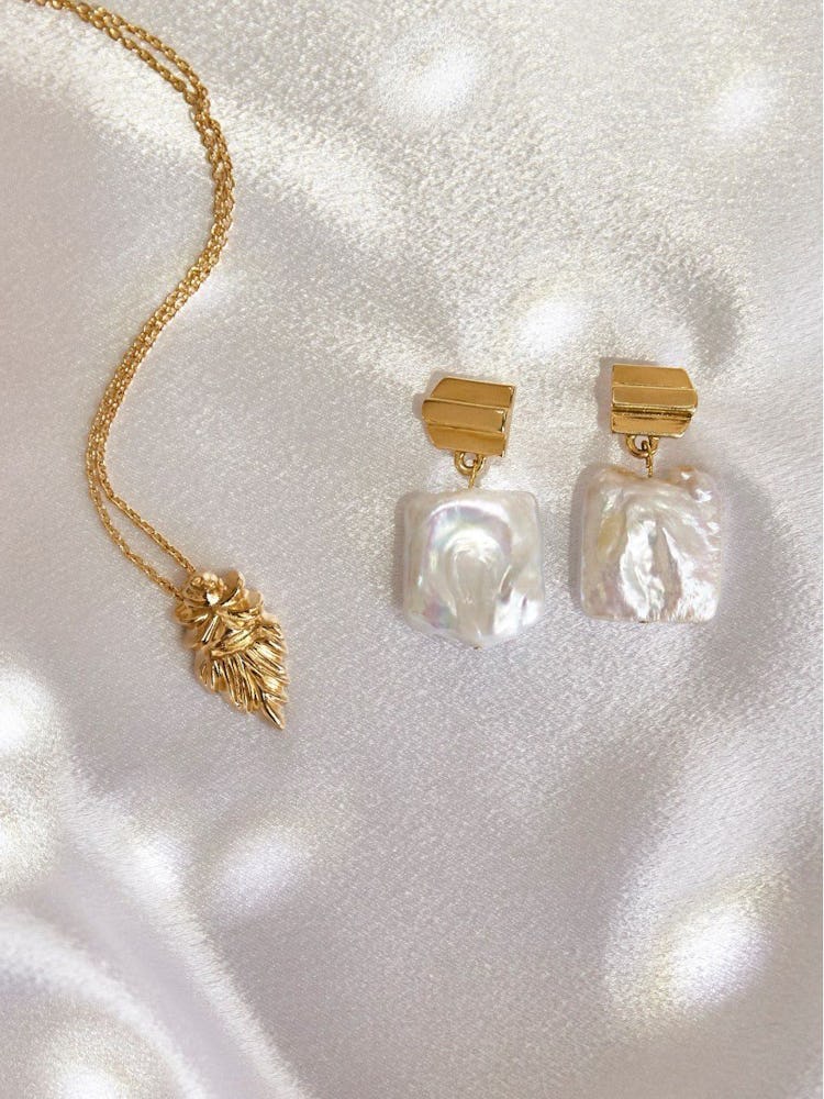 Gold Layered Dome + Freshwater Pearl Earrings: additional image