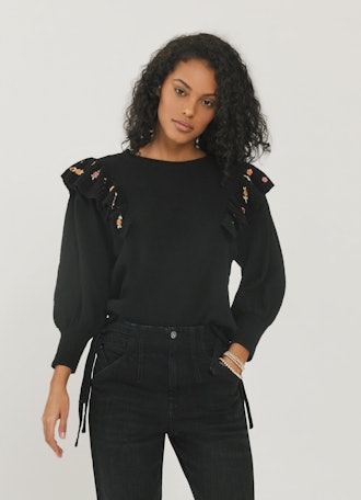 Louise Embroidered Ruffle Sweater: image 1