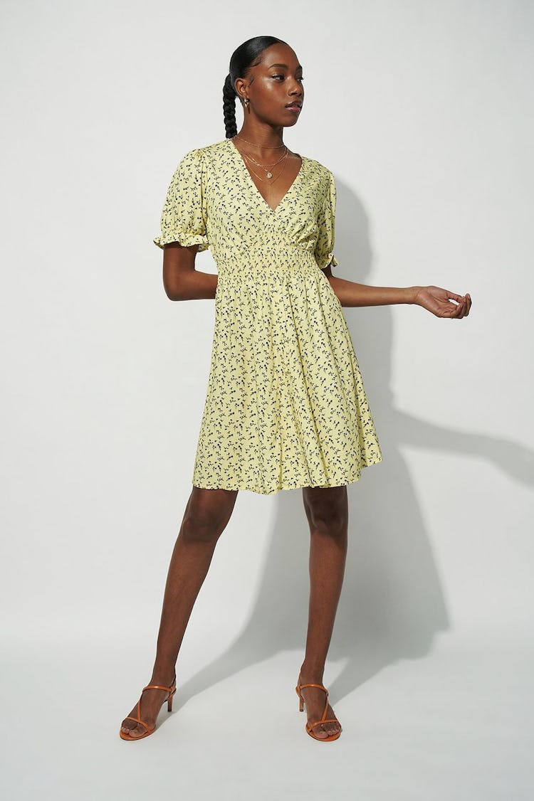 Button Up Puff Sleeve Mini Dress: image 1