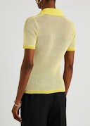 Yellow open-knit mesh polo shirt: image 1