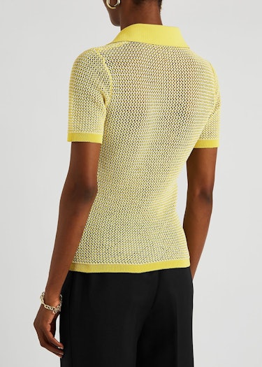 Yellow open-knit mesh polo shirt: image 1