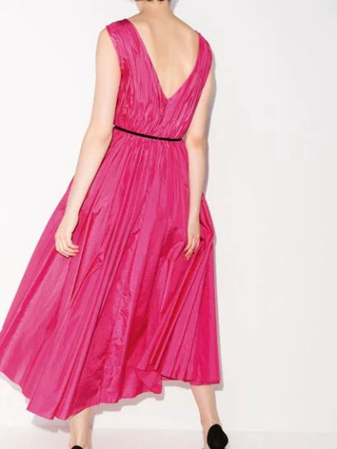 V-Neck Gathered Midi Dress With Belt: image 1