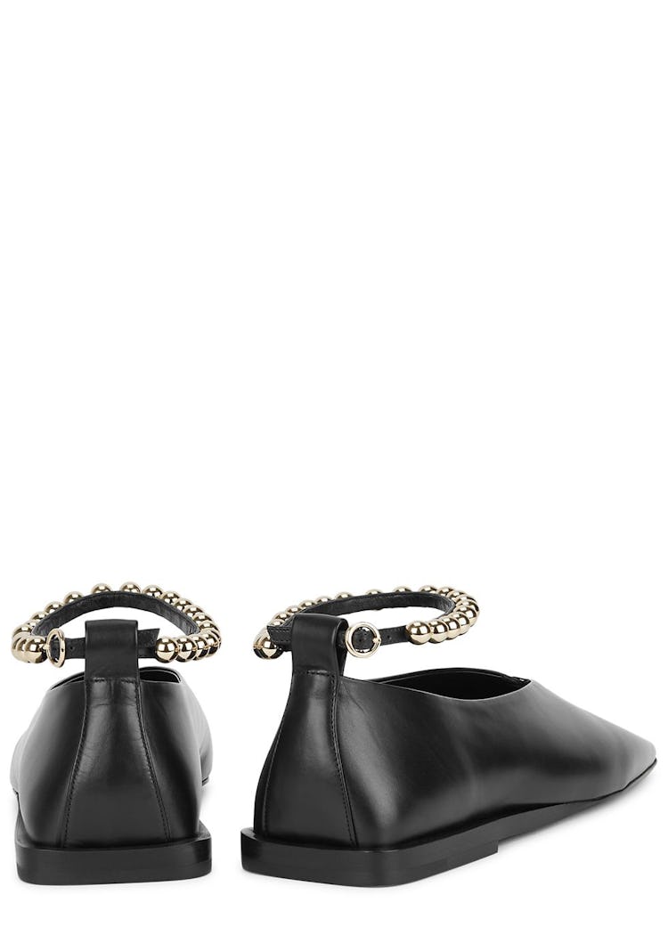 Black bead-embellished leather flats: image 1