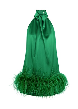 Cynthia green feather-trimmed mini dress: image 1