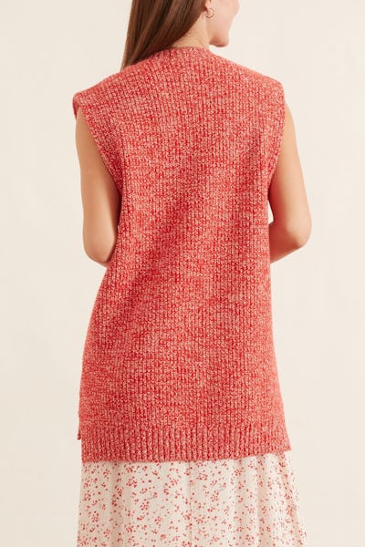 Cashmere Mix Knit Sweater Vest in Flame Scarlet