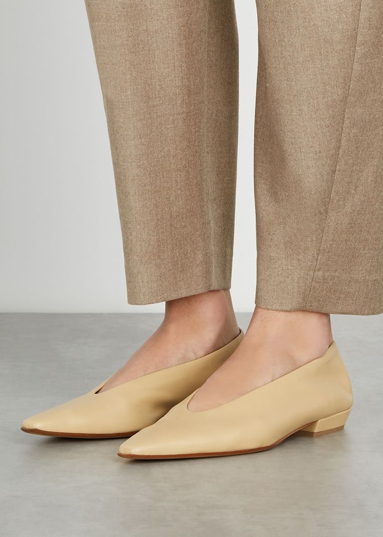 Almond cream leather flats: image 1