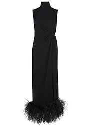 Maika black feather-trimmed midi dress: image 1