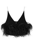 Poppy black feather-trimmed top: image 1