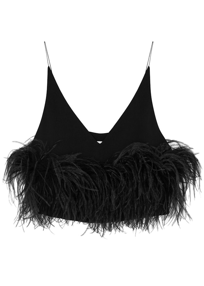 Poppy black feather-trimmed top: image 1