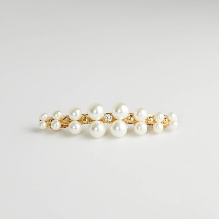 Rhinestone Symmetrical Pearl Hair Clip: image 1