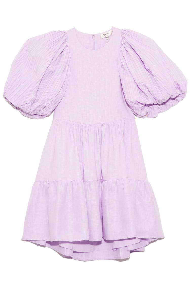 Bailey Broomstick Puff Sleeve Tiered Dress in Lilac: image 1