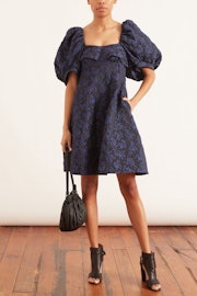 Puff Sleeve Bustier Dress in Navy: image 1