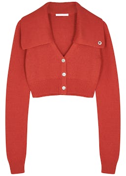 Red cropped cotton-blend cardigan: image 1