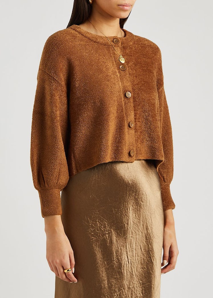 Sylvie brown cropped chenille cardigan: image 1