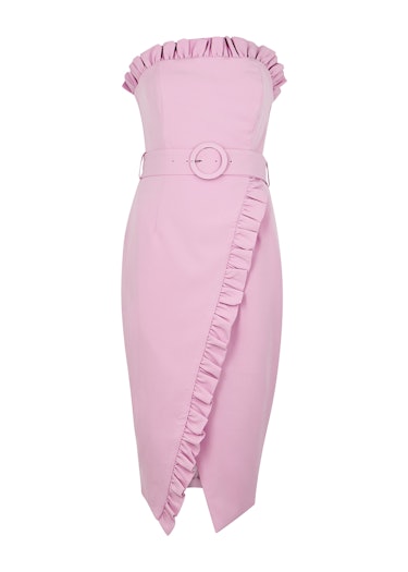 Pink strapless belted midi dress: image 1